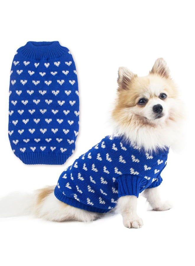 krastmon Dog Sweater Heart Puppy Sweater Warm Soft Pet Cloth Dog Outfits for Small Dogs and Cats (Blue, XS) - Image 1