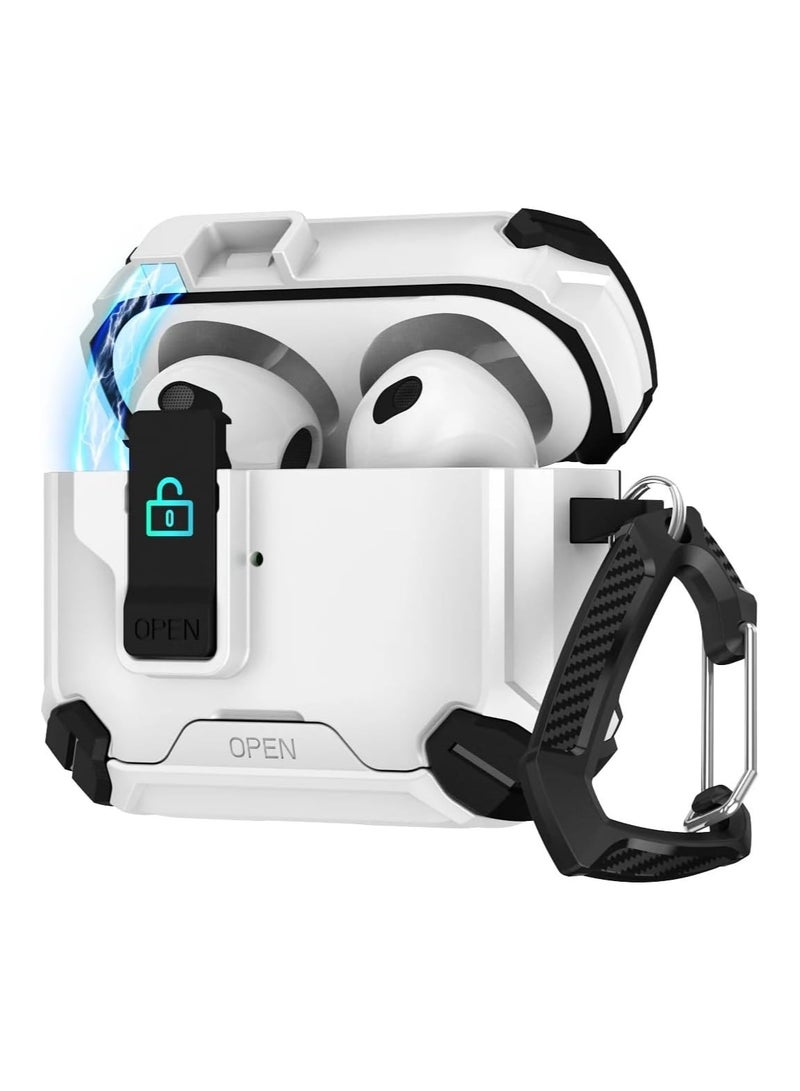 Compatible with AirPods 4th Generation Case Cover, Compatible with, Magnetic Automatic Lock, Charging Port Dust-Proof & Stand Design  AirPods 4 Case 2024 (White/Black)