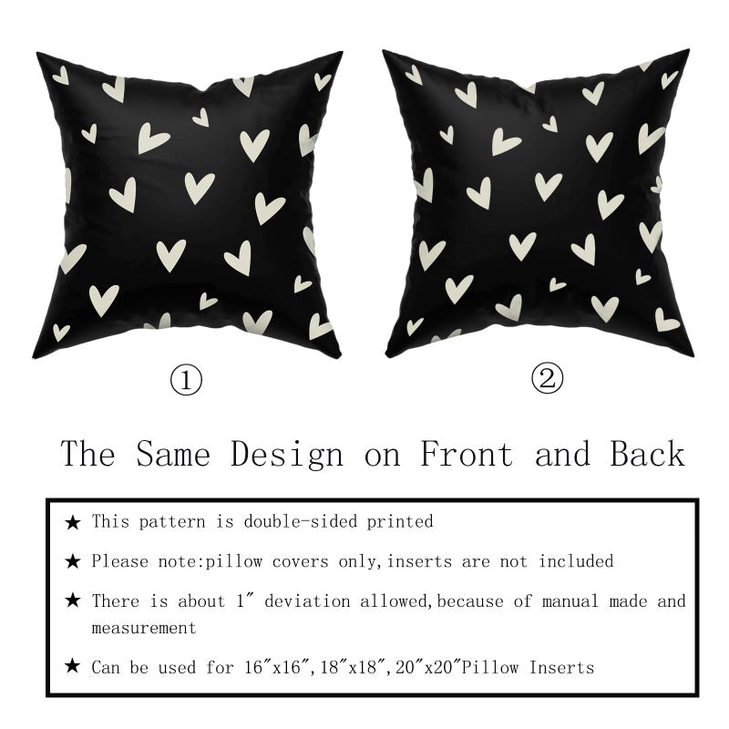 Sweetshow Valentines Pillow Covers 18x18 Set of 2 Black Love Heart Holiday Decorative Throw Pillows Romantic Valentine Day Themed Gifts Pillowcase Cotton Square Cushion Cover Decor for Home Couch Bed Soft - Image 5
