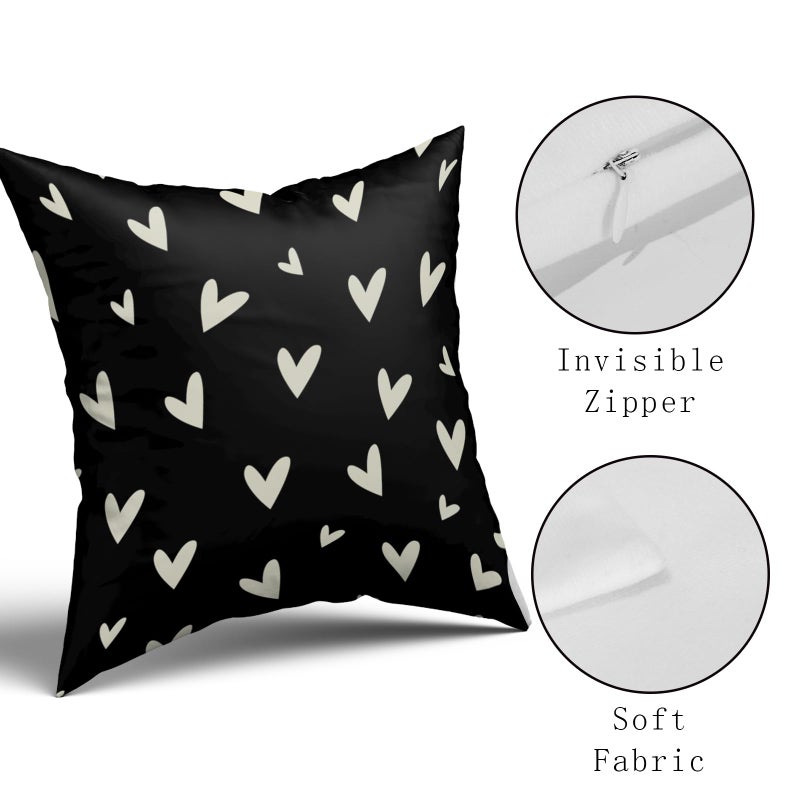 Sweetshow Valentines Pillow Covers 18x18 Set of 2 Black Love Heart Holiday Decorative Throw Pillows Romantic Valentine Day Themed Gifts Pillowcase Cotton Square Cushion Cover Decor for Home Couch Bed Soft - Image 4