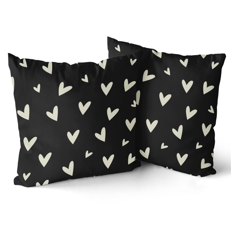 Sweetshow Valentines Pillow Covers 18x18 Set of 2 Black Love Heart Holiday Decorative Throw Pillows Romantic Valentine Day Themed Gifts Pillowcase Cotton Square Cushion Cover Decor for Home Couch Bed Soft - Image 2