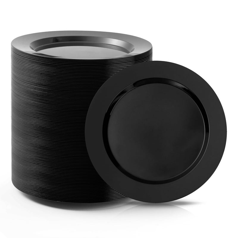 Bestluck 100PCS Black Plastic Dinner Plates 10inch Premium Hard Disposable Plates for Party Wedding