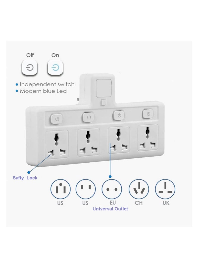 TYCOM Power Adapter Multi Plug Extension with 4 Ways Night Light, Extender Wall Charger Socket Multiple Electrical Outlet Adaptor, Charging Station for Home, Office -4 Way without Night Light - Image 3