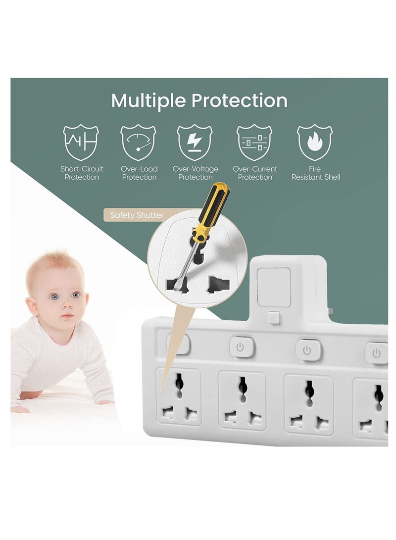 TYCOM Power Adapter Multi Plug Extension with 4 Ways Night Light, Extender Wall Charger Socket Multiple Electrical Outlet Adaptor, Charging Station for Home, Office -4 Way without Night Light - Image 4