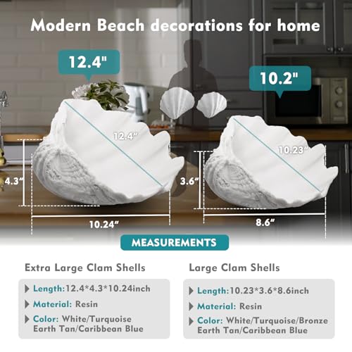 Accessoryway Large White Sea Shells Decorative Bowl Resin Clam Shell Bowl Beach Decorations for Home Coastal Beach Decor Decoration Storage Bowls & Home Office Nautical Themed Party Decor -10.2"-1PC - Image 4