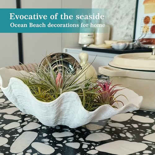 Accessoryway Large White Sea Shells Decorative Bowl Resin Clam Shell Bowl Beach Decorations for Home Coastal Beach Decor Decoration Storage Bowls & Home Office Nautical Themed Party Decor -10.2"-1PC - Image 3