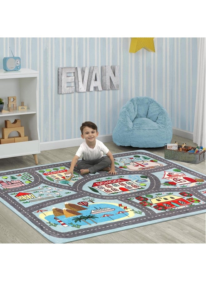 LIVEBOX LIVEBOX Large Playroom Rug 5'x7' Kids Play Mat for Classroom, Road Traffic Carpet for Boys Girls Playing Cars Toys, City Life Nursery Car Rug for Toddlers Bedroom Kids Room  - Image 1
