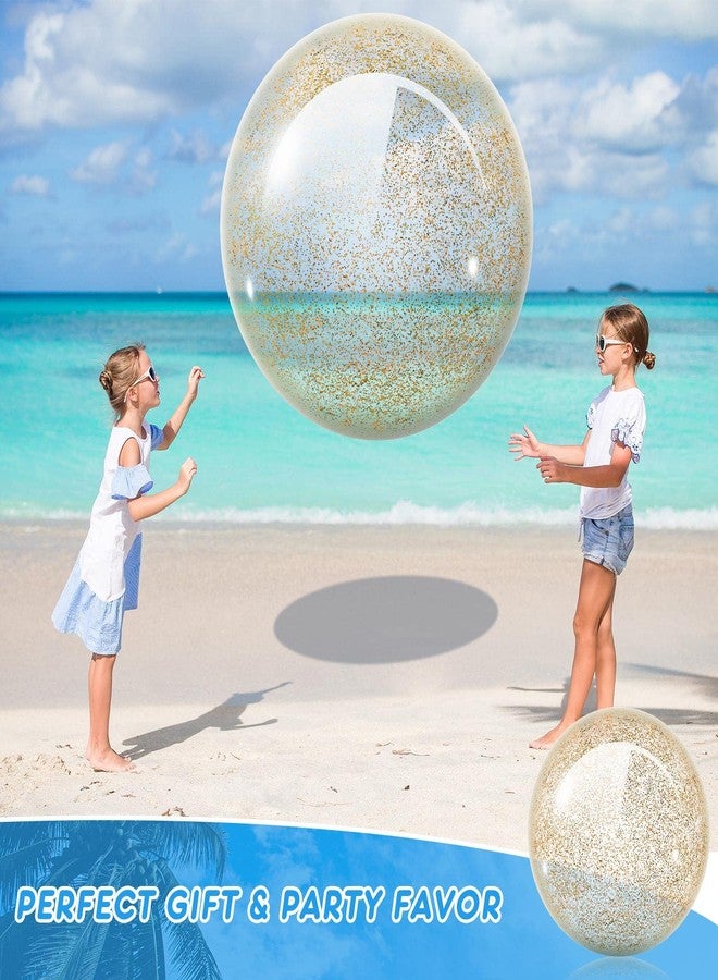 Junkin 2 Pcs 48'' Giant Sequins Beach Ball Inflatable Glitter Confetti Clear Large Jumbo Balls Water Beach Toys for Outdoor Summer Swimming Pool Party Favors(Gold) - Image 3