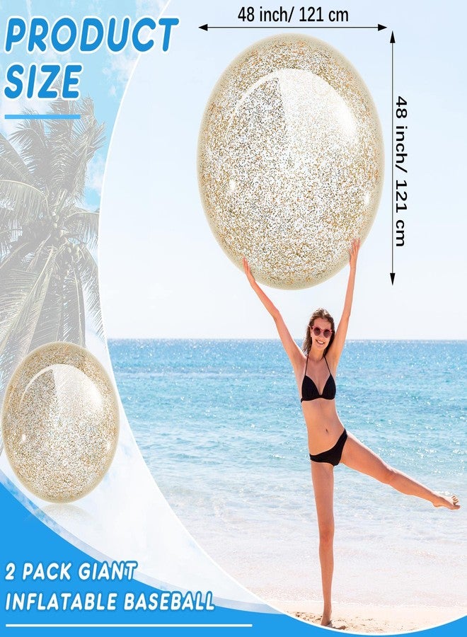 Junkin 2 Pcs 48'' Giant Sequins Beach Ball Inflatable Glitter Confetti Clear Large Jumbo Balls Water Beach Toys for Outdoor Summer Swimming Pool Party Favors(Gold) - Image 2