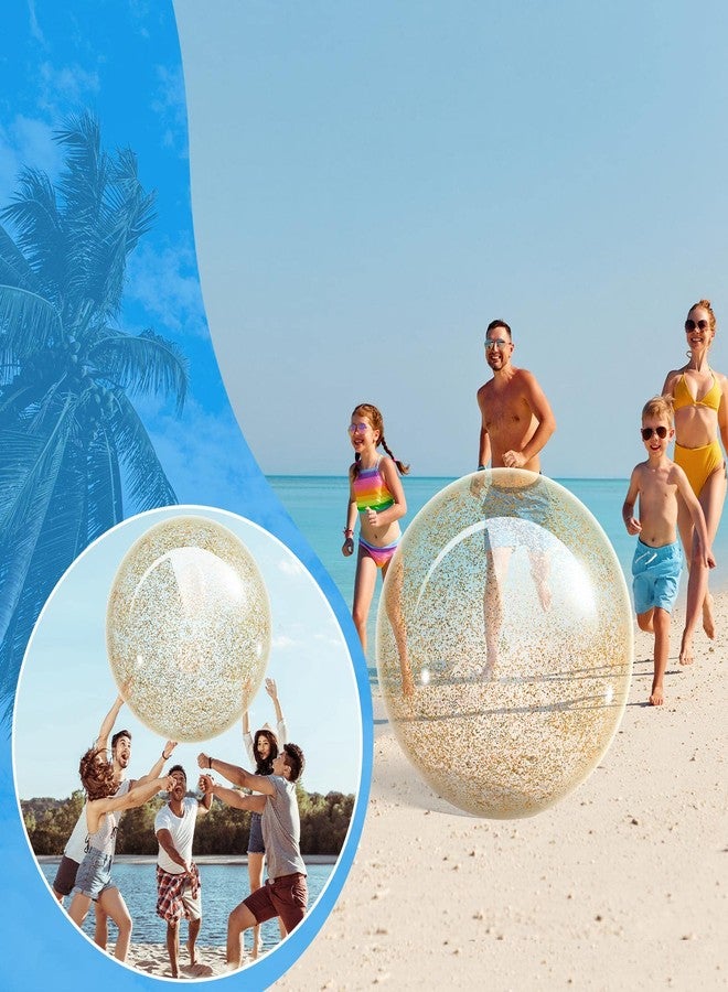 Junkin 2 Pcs 48'' Giant Sequins Beach Ball Inflatable Glitter Confetti Clear Large Jumbo Balls Water Beach Toys for Outdoor Summer Swimming Pool Party Favors(Gold) - Image 5
