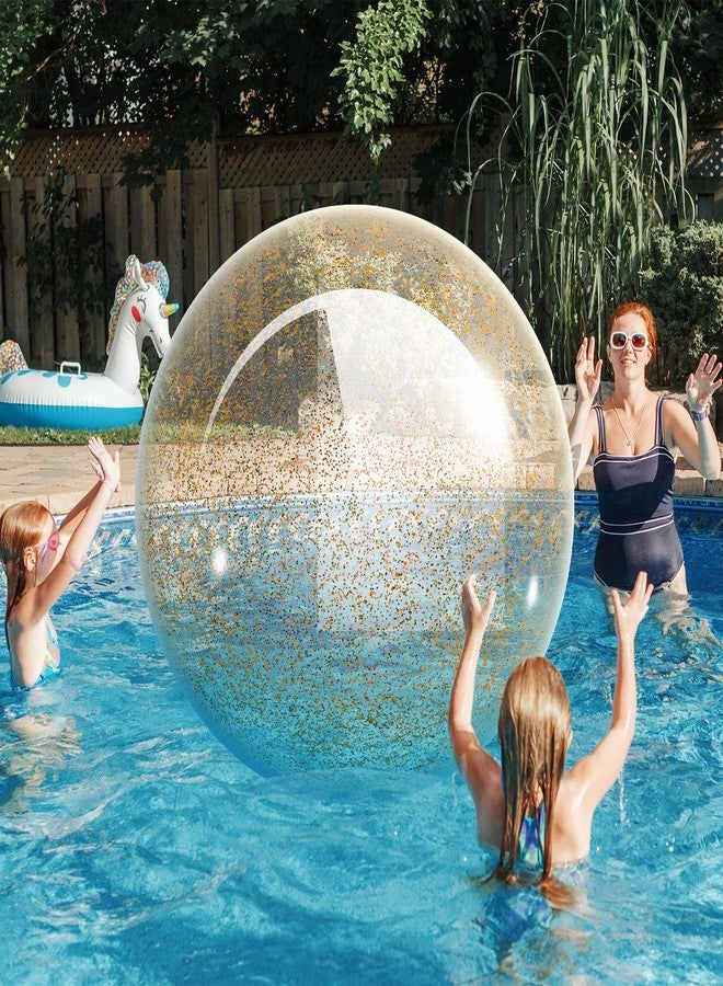 Junkin 2 Pcs 48'' Giant Sequins Beach Ball Inflatable Glitter Confetti Clear Large Jumbo Balls Water Beach Toys for Outdoor Summer Swimming Pool Party Favors(Gold) - Image 4