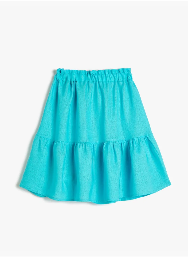 KOTON Midi Skirt Tiered Elastic Waistband Linen Blend