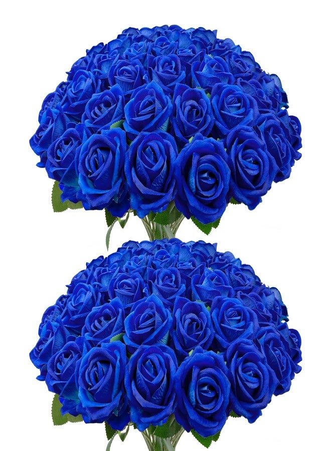 Wondrus Bulk Artificial Flowers 50 PCS, Fake Velvet Silk Blue Roses with Long Stems Realistic Bouquet for Wedding Centerpieces, Faux Arrangement for Home Table Decor - Image 1