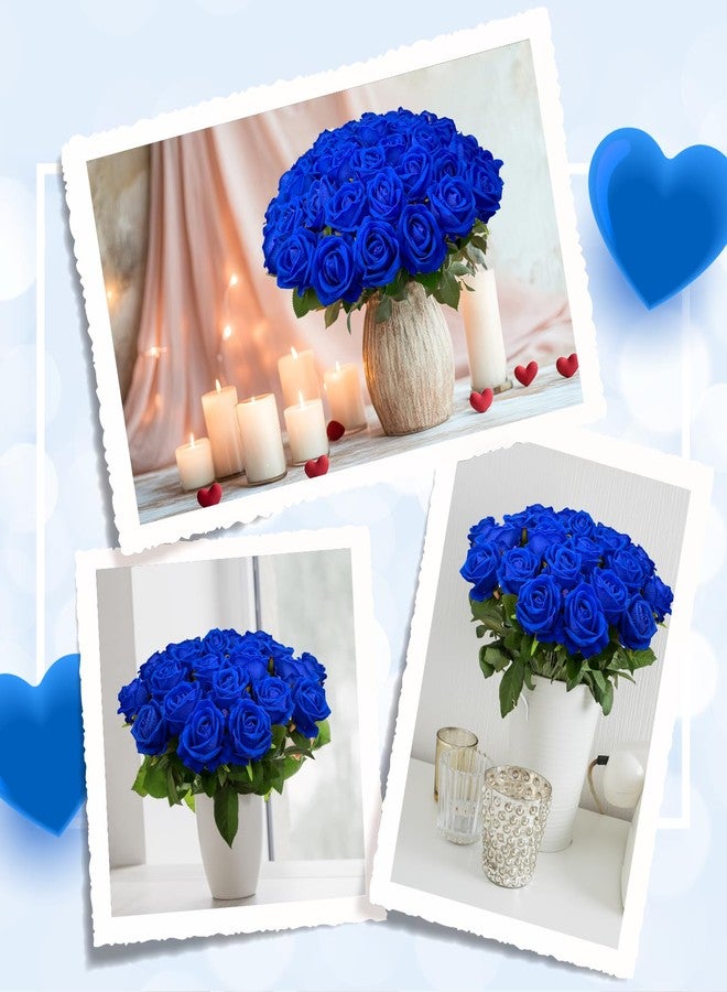 Wondrus Bulk Artificial Flowers 50 PCS, Fake Velvet Silk Blue Roses with Long Stems Realistic Bouquet for Wedding Centerpieces, Faux Arrangement for Home Table Decor - Image 2