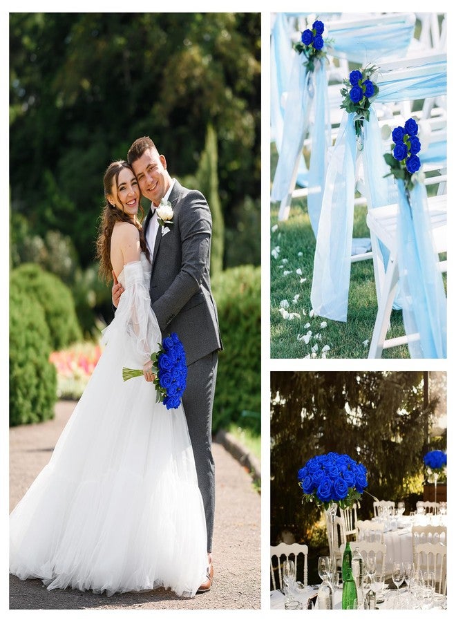 Wondrus Bulk Artificial Flowers 50 PCS, Fake Velvet Silk Blue Roses with Long Stems Realistic Bouquet for Wedding Centerpieces, Faux Arrangement for Home Table Decor - Image 4
