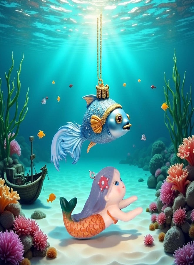 GANPUB Floating Fish Tank Decor, Aquarium Fish Mermaid, Ornaments, Eye Catching Decoration, Aquatic Pets Cartoon, Miniatures Figures for, Aquarium Décor Thematic Ornaments - Image 4