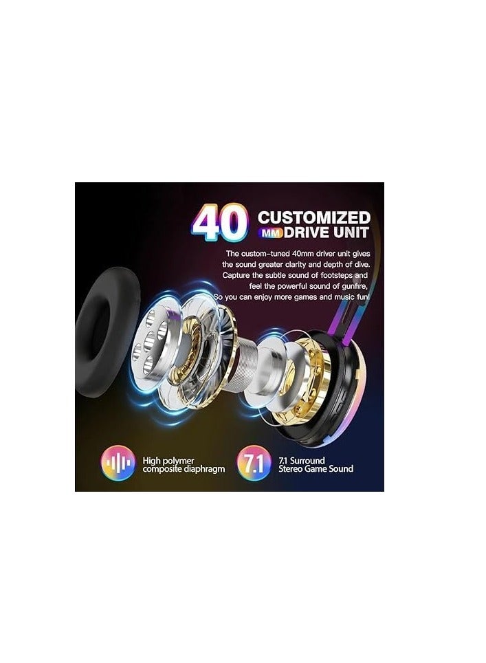 Tone PM860 Large LED Light Wireless Bluetooth Headset with Microphone for Gaming Stereo Music for Mobile Phone Laptop FM Radio V5.2 External Support SD Card Black - Image 4