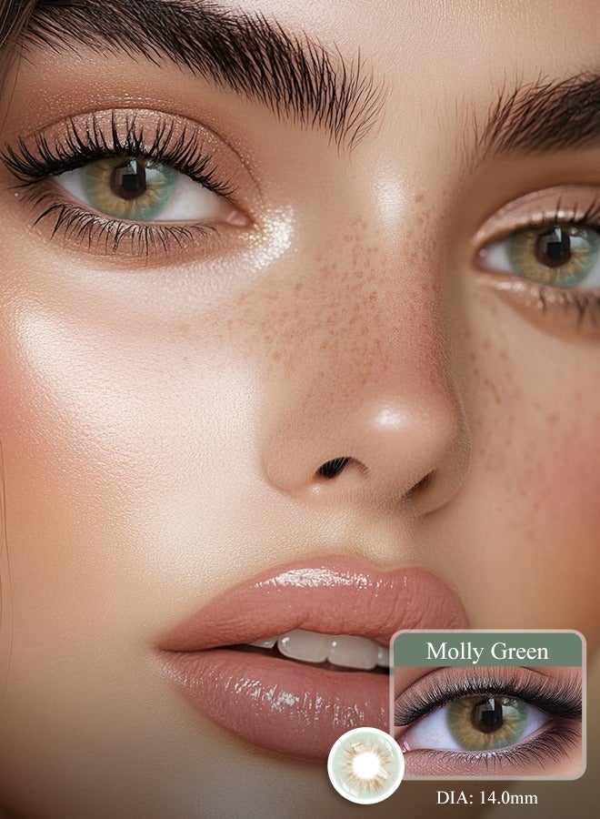 سيدة جديدة عدسات فريش ليدي Molly Green ملونة 14.00 مم سنوية – عدسات ناعمة وخضراء لتكبير العين، مثالية للارتداء اليومي والمكياج والحفلات - Image 1