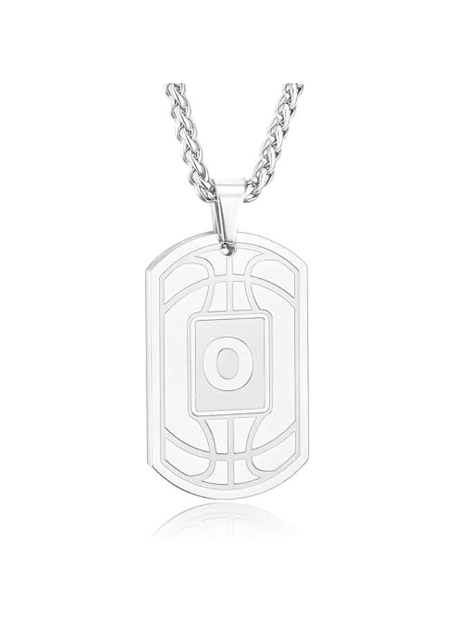 Basketball Initial Necklace for Men Boys Teen Kids Dog Tag Stainless Steel Sliver/Black/Gold Letter Pendant Sport Basketball Athletes Jewelry Gifts  Gifts for Kids Boys Men Teens - Image 1