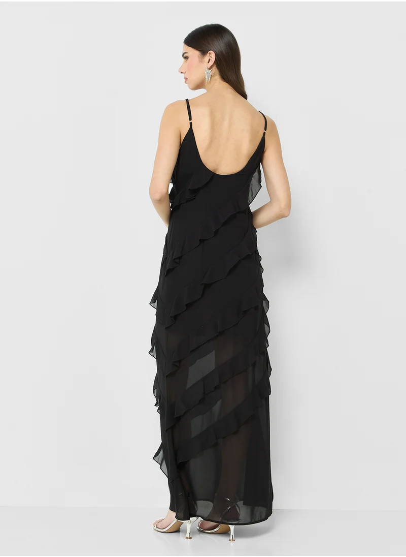 Ginger Strappy Ruffle Maxi Dress