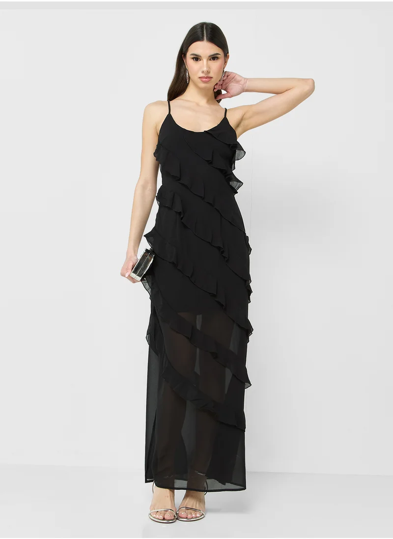 Ginger Strappy Ruffle Maxi Dress