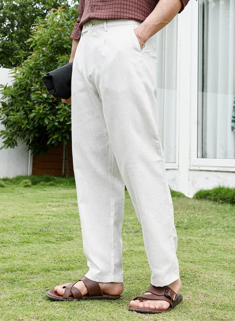 Campus Sutra Off White Textured Trousers