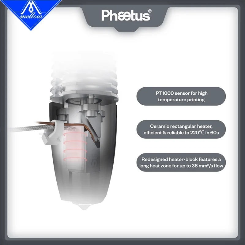 ميلو إلكترونيات Mellow Phaetus Rapido 2.0 HF UHF Spare Parts - Heater Block, Heatsink, PT1000, Silicone Socks, Rapido 2.0 PT1000 - Image 2