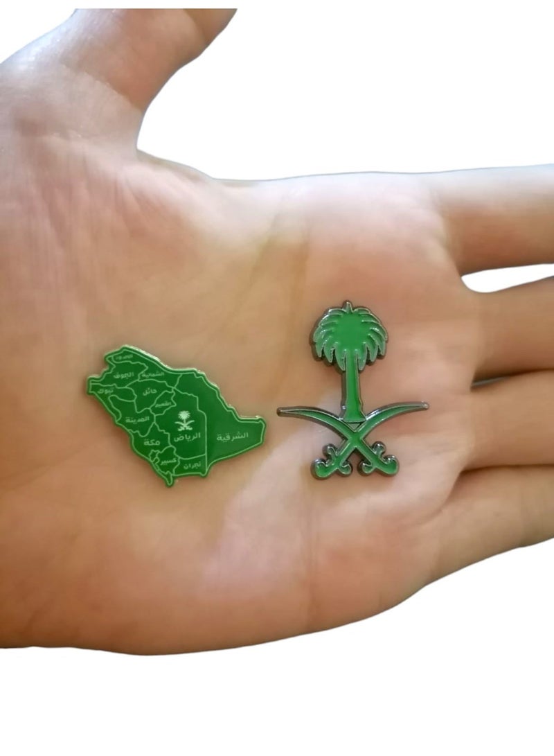 A sticker that combines the symbol of the Kingdom of Saudi Arabia consisting of two swords and a palm tree, and a map of the great homeland, suitable for all types of mobile phones, two pieces. - Image 1