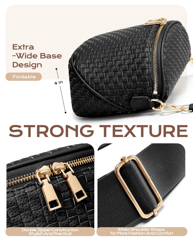 MEISEY Trendy Woven Checkered Crossbody Bum Bag for Womenï¼ŒPU Leather Checkered Purse Fanny Packs Belt Bag (Woven Bum Bag - Pure Black) - Image 5