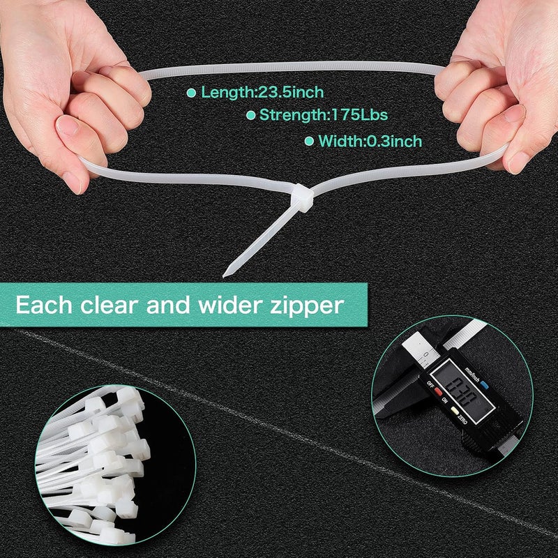 Shappy 50 Pcs Zip Ties Heavy Duty Strong Large Cable Industrial Sturdy Wire Ties Awnings Tying Branches Bundling of Crops Fixed Water PipesWhite24 inch x 79 mm  - Image 3
