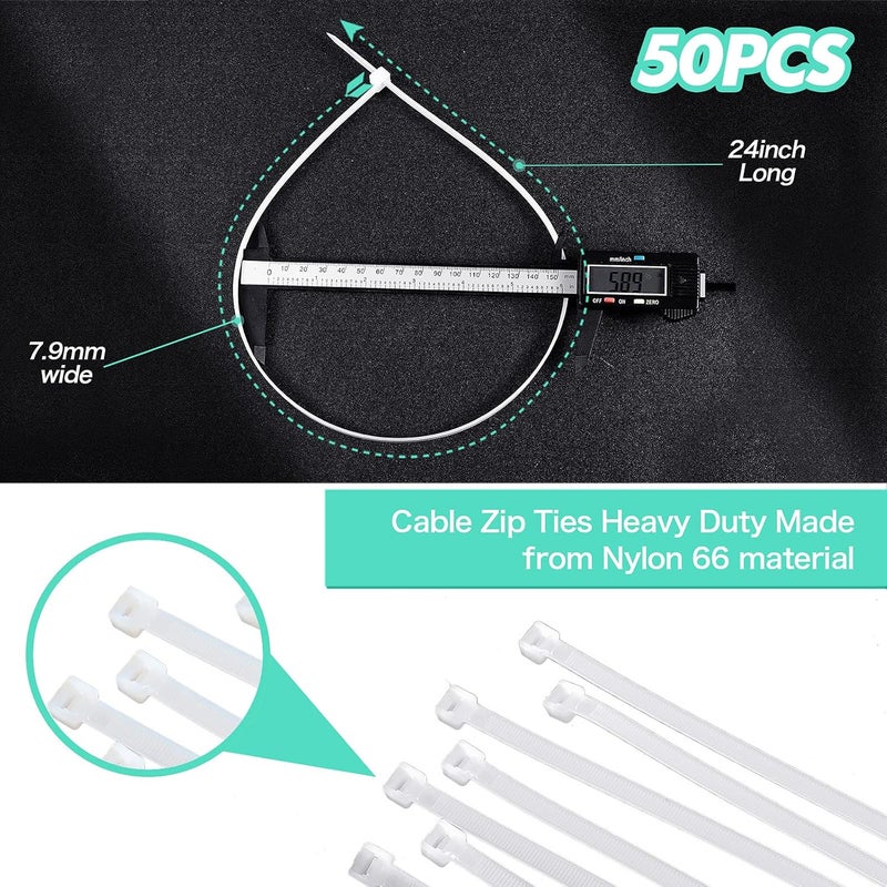 Shappy 50 Pcs Zip Ties Heavy Duty Strong Large Cable Industrial Sturdy Wire Ties Awnings Tying Branches Bundling of Crops Fixed Water PipesWhite24 inch x 79 mm  - Image 2