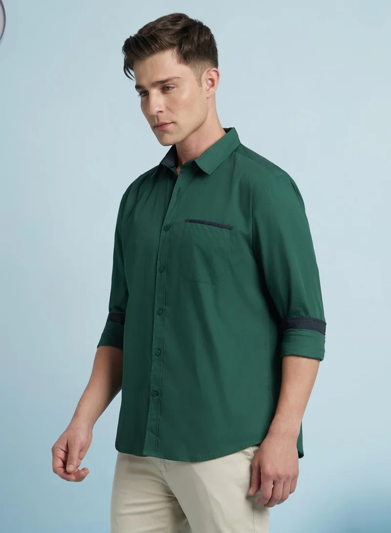 دينيس لينغو قميص رجالي قطن % أخضر غامق سادة مقاس عادي