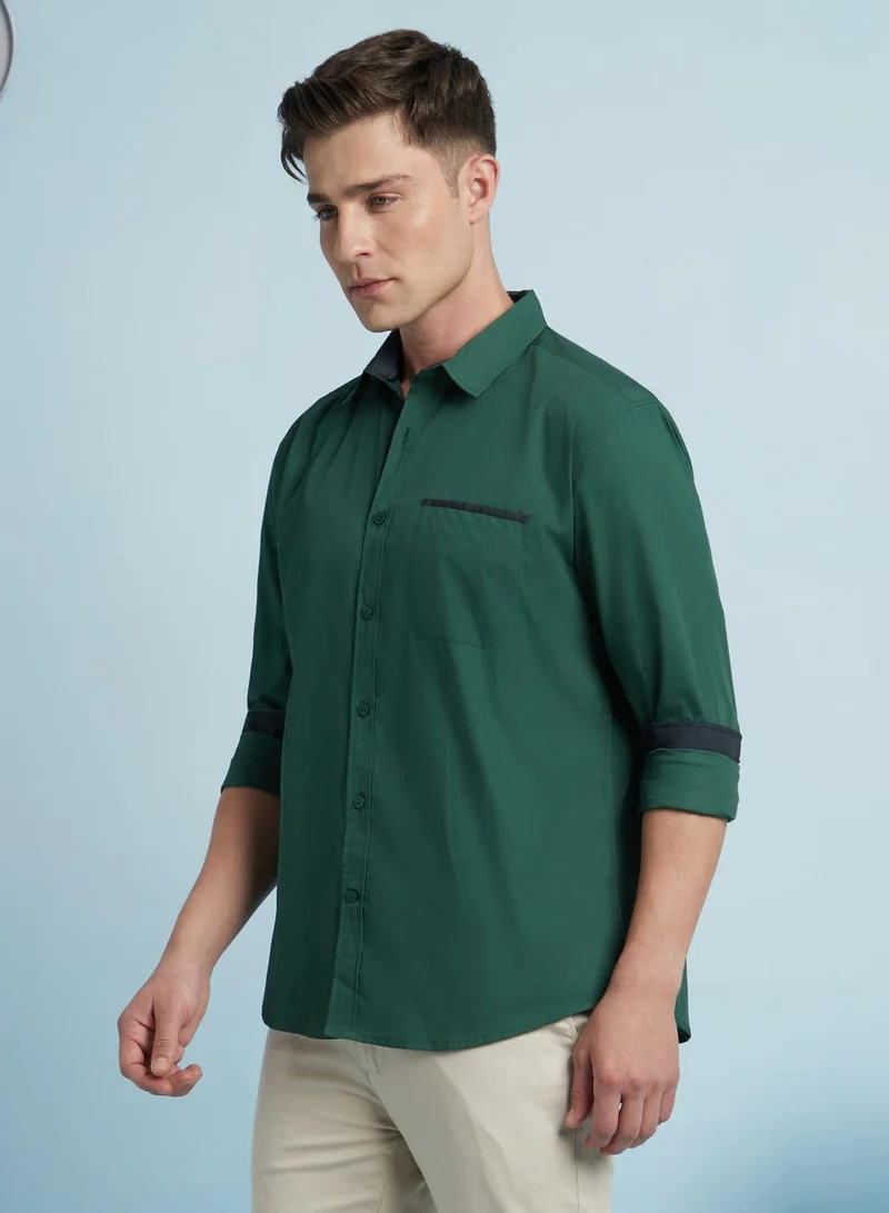Dennis Lingo Men's Forest Green 100% Cotton Solid Regular Fit Shirt