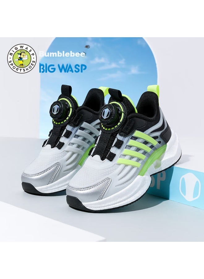 BIGWASP Bumblebee Boys' Autumn Mesh Breathable Rotary Buckle Sneakers, B1123318830, Black And Gray, Size 40 - Image 4