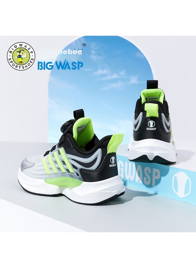 BIGWASP Bumblebee Boys' Autumn Mesh Breathable Rotary Buckle Sneakers, B1123318830, Black And Gray, Size 40 - Image 3