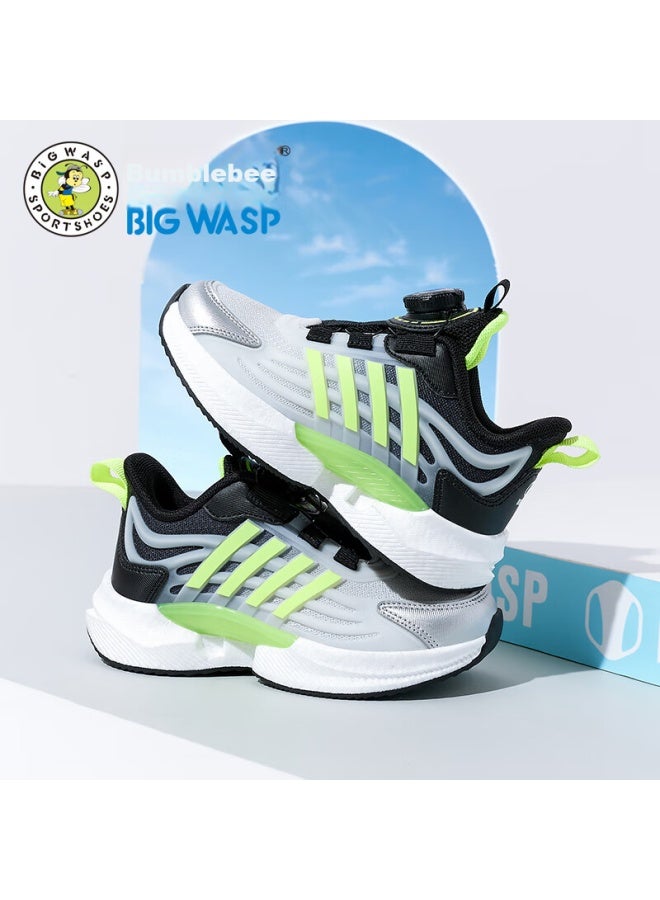 BIGWASP Bumblebee Boys' Autumn Mesh Breathable Rotary Buckle Sneakers, B1123318830, Black And Gray, Size 40 - Image 2