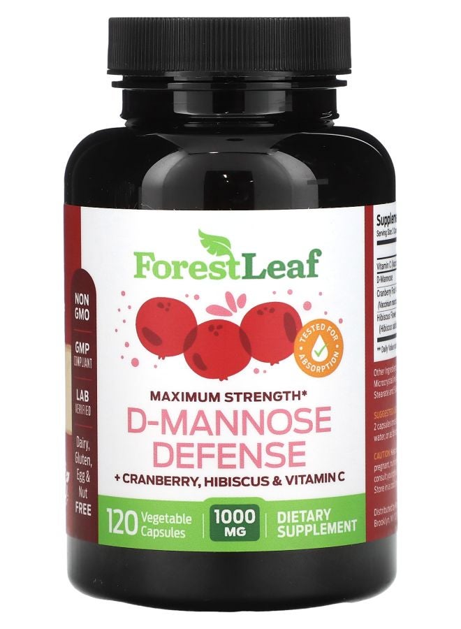 D-Mannose Defense Maximum Strength 1000 mg  120 Vegetarian Capsules (500 mg per Capsule)