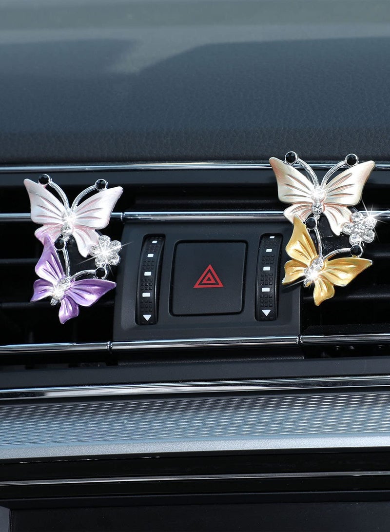 SYOSI 4 Pieces Car Butterfly Diffuser Vent Clip, Car Air Vent Decoration Lovely Dual Butterfly Car Interior Decoration Charm Rhinestone Car Bling Accessories for Women Girls  - Image 3