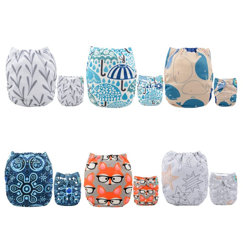 ALVABABY 6 Pack Cloth Diaper with 12 Inserts One Size Adjustable Washable Reusable Diaper Cover for Baby Girls and Boys - Image 1