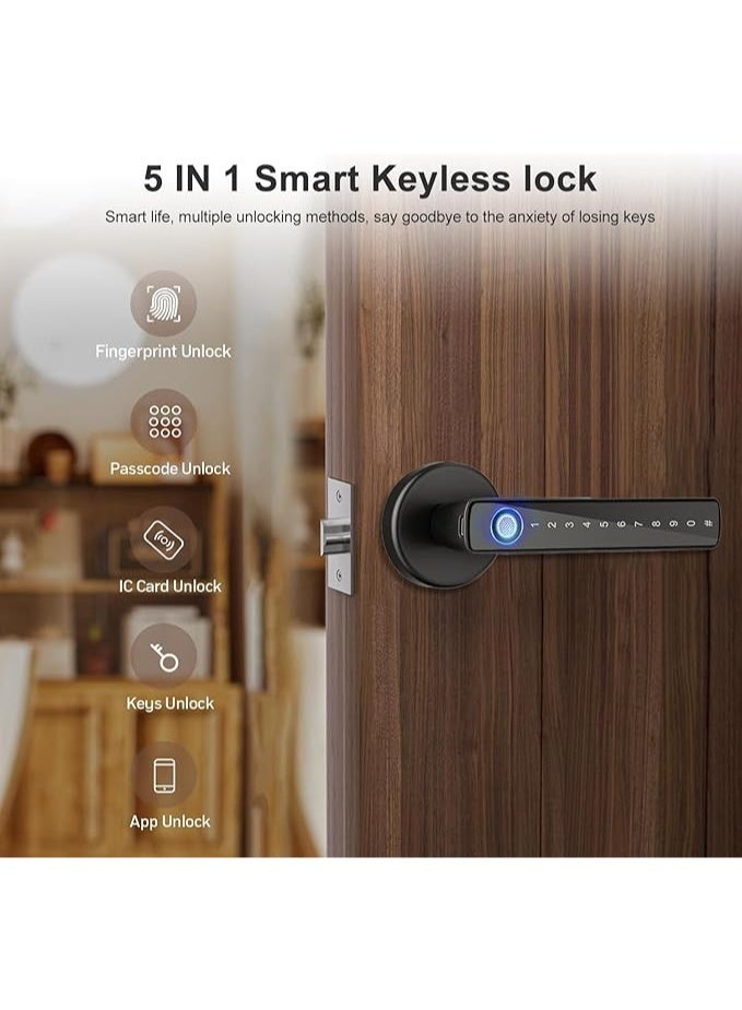 Makayuron Smart Door Lock Keyless Entry with Handle  APP 2 IC Cards Codes Keys Fingerprints Biometric Electronic Keyless for Home Hotel Office Apartment Bedroom - Image 2