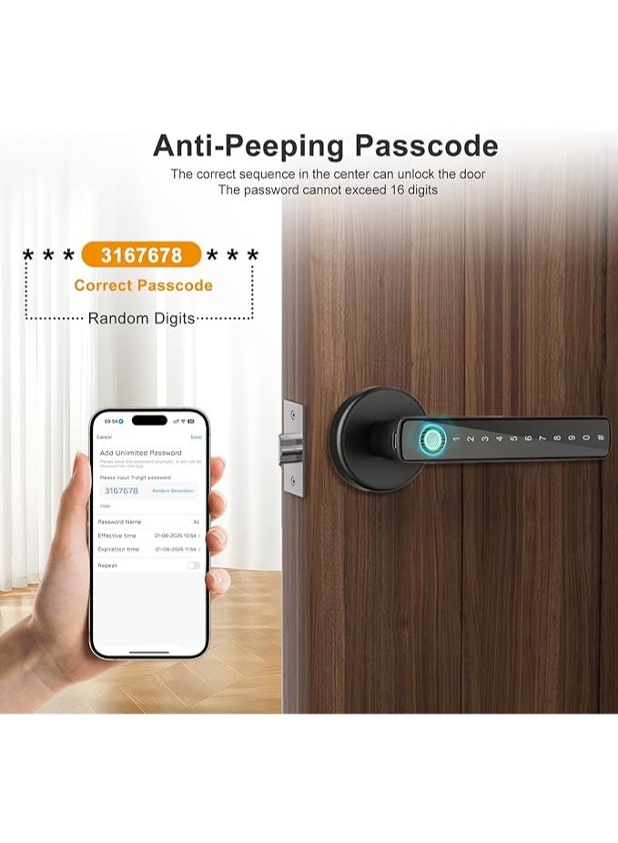 Makayuron Smart Door Lock Keyless Entry with Handle  APP 2 IC Cards Codes Keys Fingerprints Biometric Electronic Keyless for Home Hotel Office Apartment Bedroom - Image 4