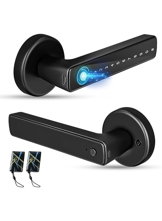 Makayuron Smart Door Lock Keyless Entry with Handle  APP 2 IC Cards Codes Keys Fingerprints Biometric Electronic Keyless for Home Hotel Office Apartment Bedroom - Image 1