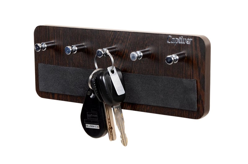Captiver Captiver Dixon MDF Wood Wall Mount Key Holders 5 Knob Hooks Wenge Home Office Living Room Kitchen Keychain Purse Royal Small Designer Hangers Items Keys Self  - Image 4