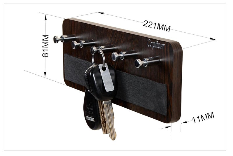 Captiver Captiver Dixon MDF Wood Wall Mount Key Holders 5 Knob Hooks Wenge Home Office Living Room Kitchen Keychain Purse Royal Small Designer Hangers Items Keys Self  - Image 3