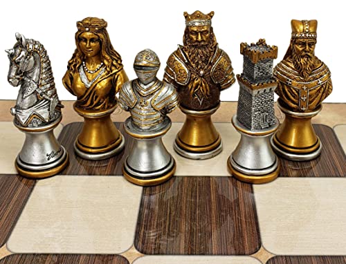 HPL Medieval Times Crusades Knight Chess Men Set Gold Silver Busts NO Board - Image 1