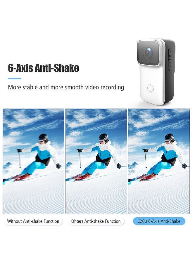 Generic - SJCAM C200 4K Mini WiFi Action Camera with 1.28 Inch IPS Screen 5M Body Waterproof 6-Axis Anti-Shake Supports Face Recognition Night Vision Built-in Rechargeable Battery - Image 1