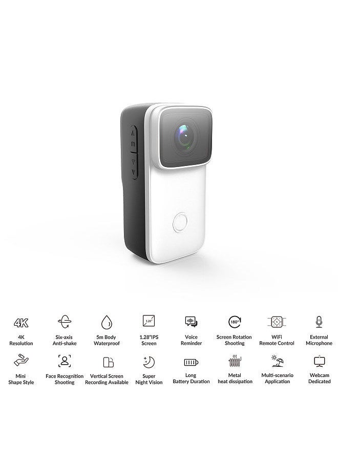 Generic - SJCAM C200 4K Mini WiFi Action Camera with 1.28 Inch IPS Screen 5M Body Waterproof 6-Axis Anti-Shake Supports Face Recognition Night Vision Built-in Rechargeable Battery - Image 1