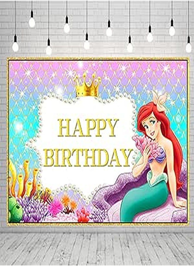 A Little Mermaid Birthday Backdrop for Party Supplies 5x3ft Red Ariel Birthday Banner Baby Shower Photo Background for Kids Party Decorations Princess Ariel Photography Backdrop 