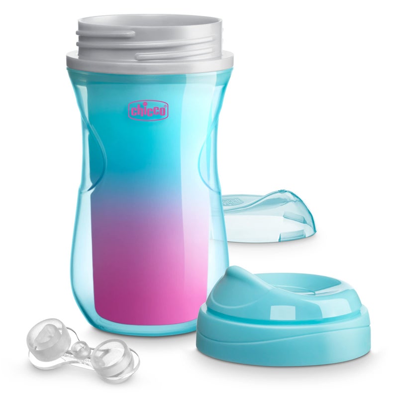 Chicco Double-Wall Insulated Sippy Cup with Bite-Proof Rim Spout and Spill-Free Lid 9oz. | Top-Rack Dishwasher Safe | Easy to Hold Ergonomic Indents | Pink/Teal/Purple Ombre, 2pk | 12+ months - Image 5