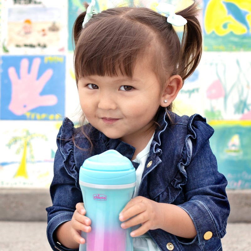 Chicco Double-Wall Insulated Sippy Cup with Bite-Proof Rim Spout and Spill-Free Lid 9oz. | Top-Rack Dishwasher Safe | Easy to Hold Ergonomic Indents | Pink/Teal/Purple Ombre, 2pk | 12+ months - Image 2